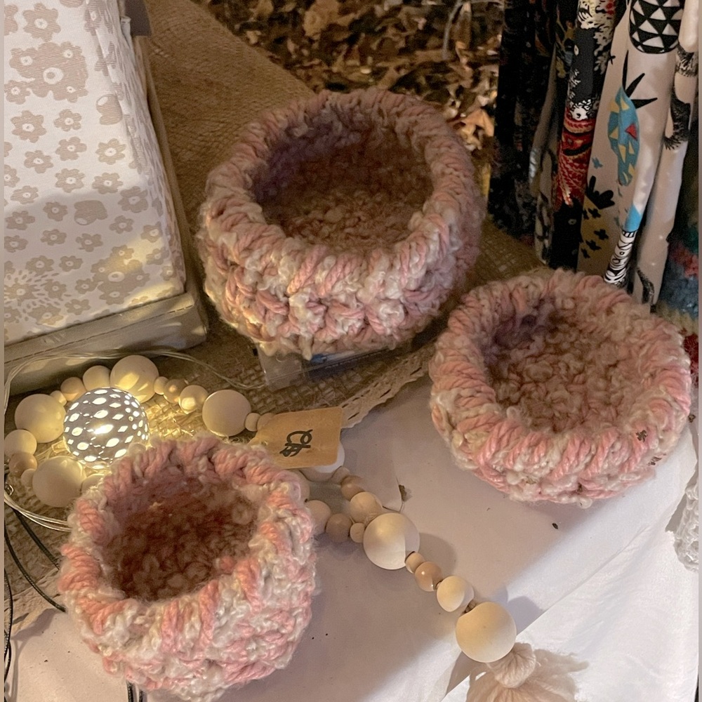 Set of 3 crocheted bowls $20